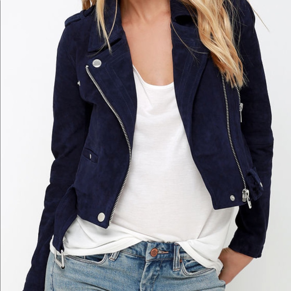 BLANKNYC Navy blue suede moto jacket M